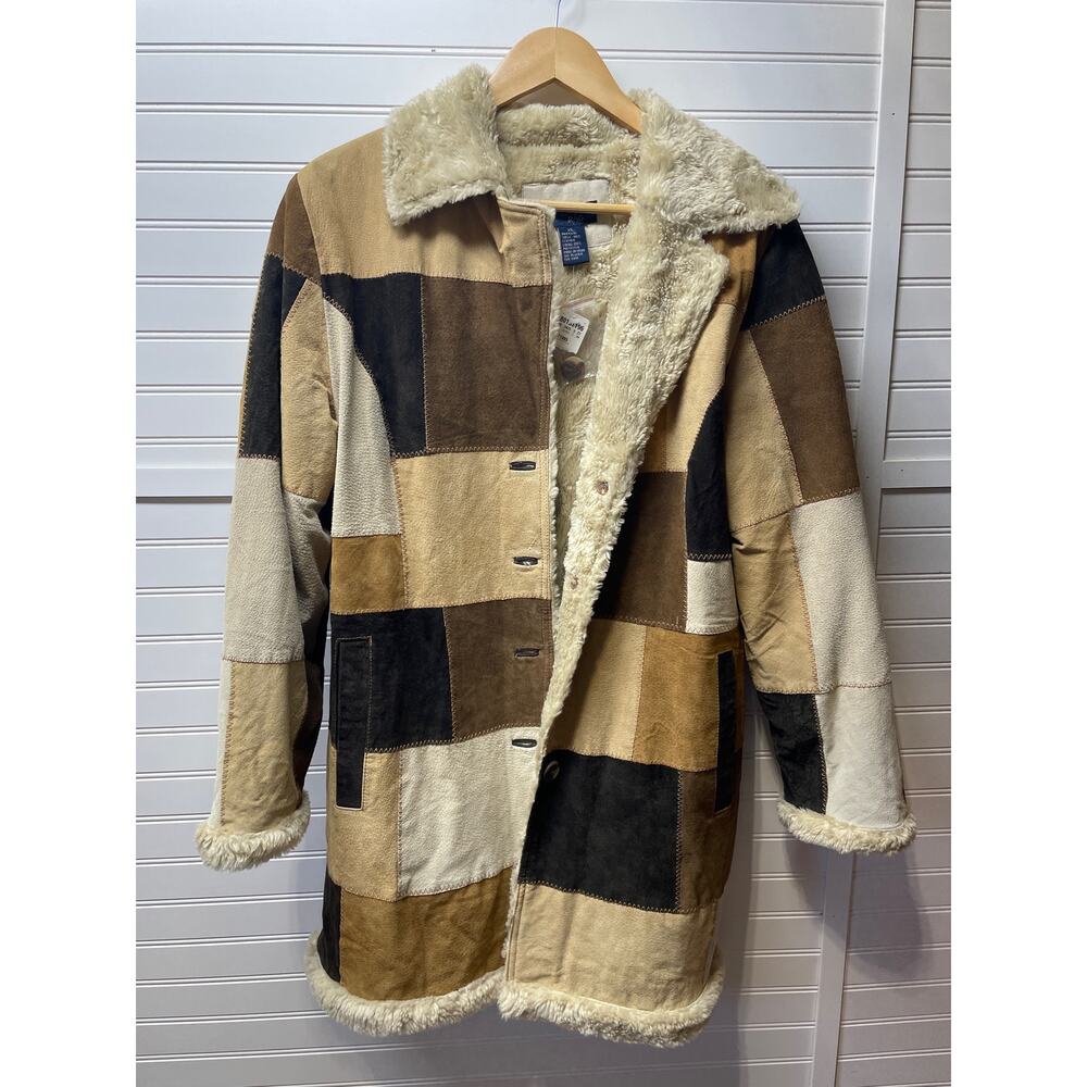 Patchwork Faux Suede Shearling Coat - Women - Beige Brown Cream